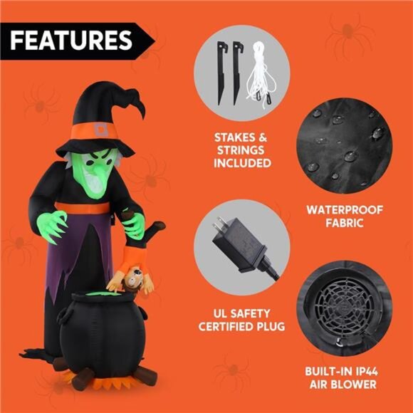 New 7FT Halloween Witch Animated Inflatable Decoration Witch Swinging Child - Picture 5 of 7